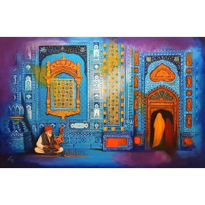 S. A. Noory, Shrine of Sachal Sarmast, 48 x 72 Inch, Acrylic on Canvas, Figurative Painting, AC-SAN-165